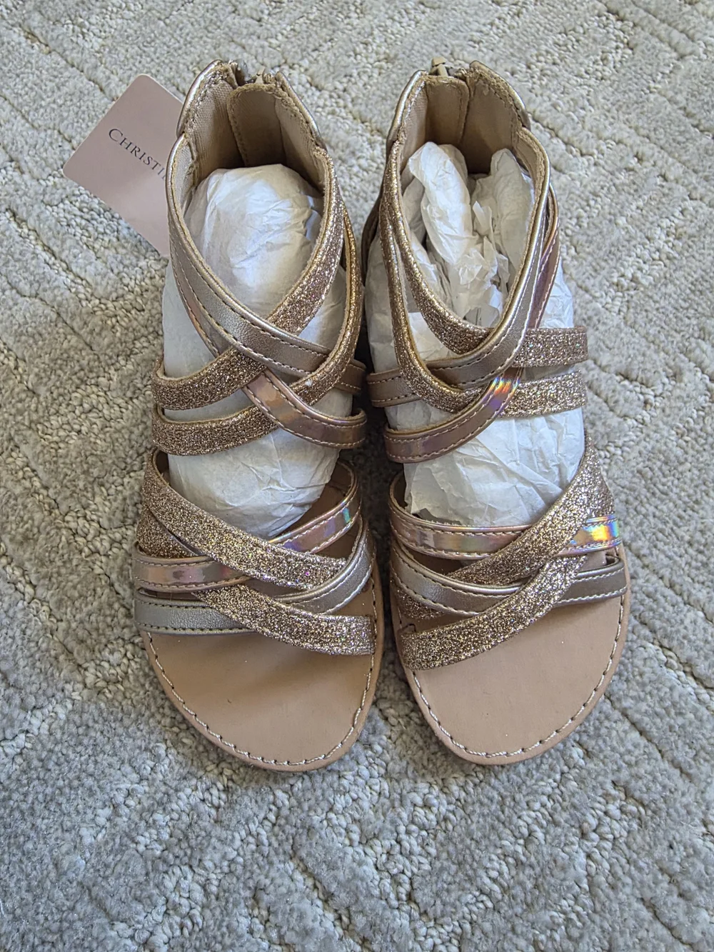 Girls' Rose Gold Glitter Strappy Sandals - Sparkle Comfort